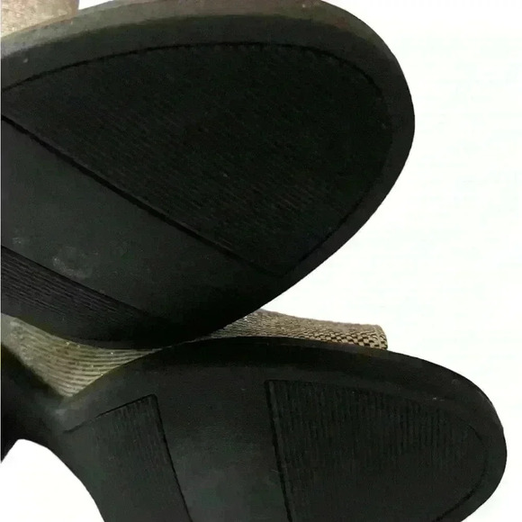 TOMS Majorca Women's Booties Gray And Gold Block Heel Peep Toe Size 7.5 / 38 - Picture 11 of 11